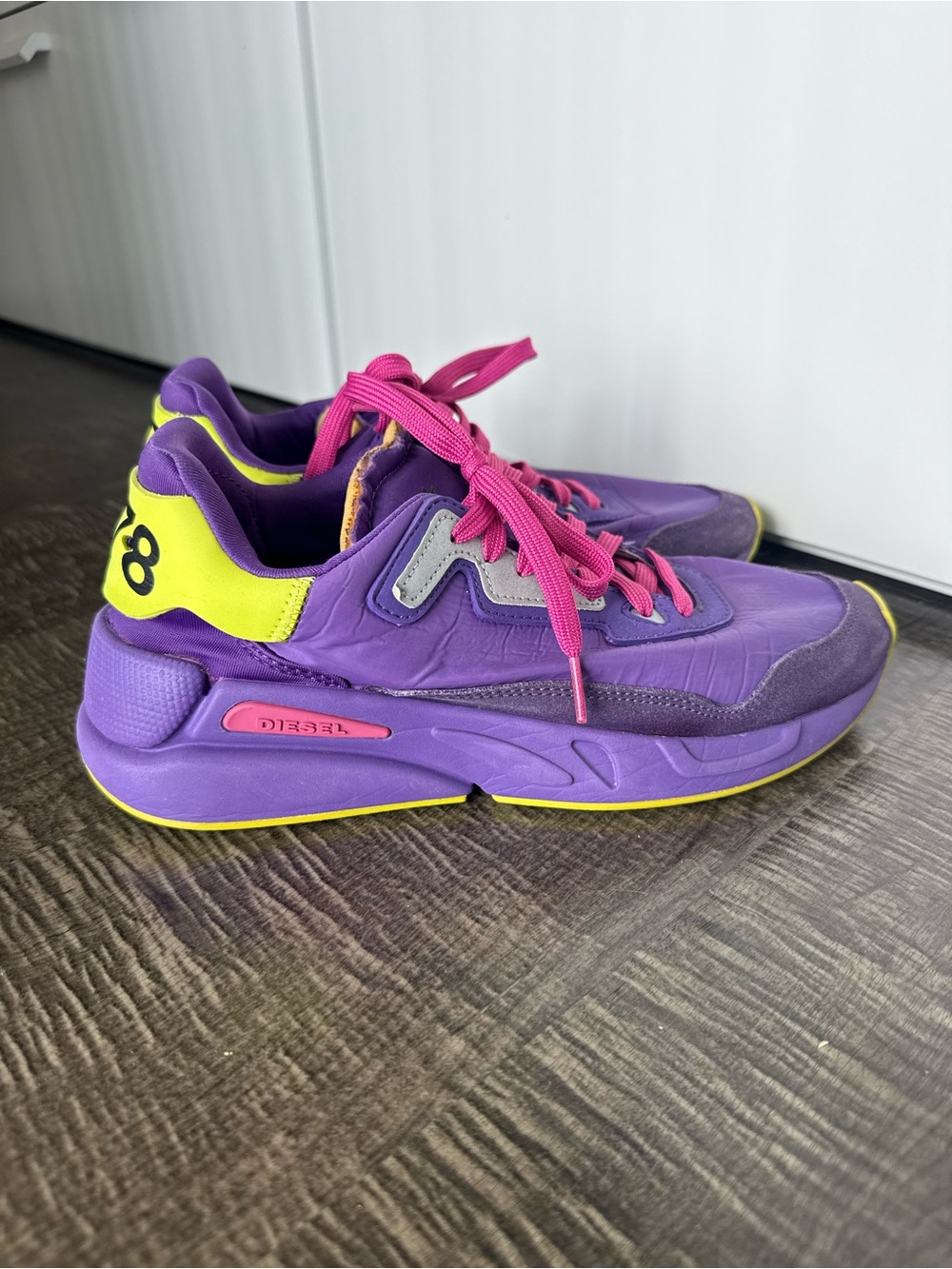 Diesel Kids Purple Sneakers with Pink Laces & Neon Yellow Accents